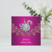Geburtstagsparty Swan rosa Floral Black Einladung (Stehend Vorderseite)