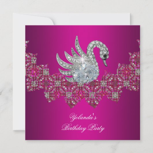 Geburtstagsparty Swan rosa Floral Black Einladung (Vorderseite)
