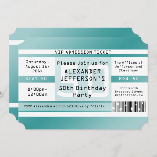 Geburtstagsparty Ticket Gestaltete Einladungen (Vorne/Hinten)