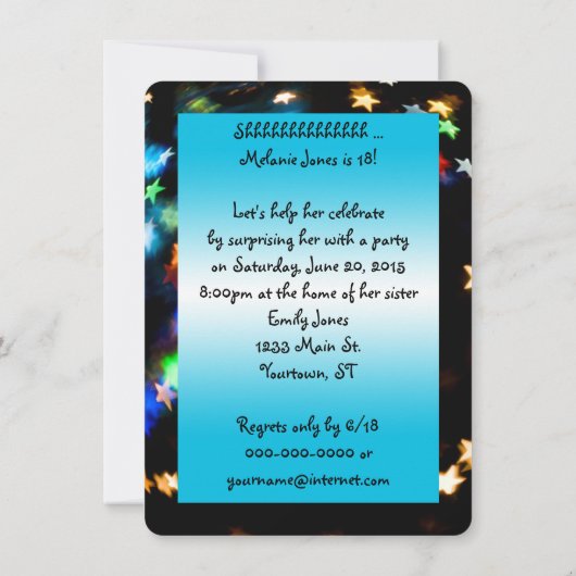 Geburtstagsparty-Überraschung Einladung (Rückseite)