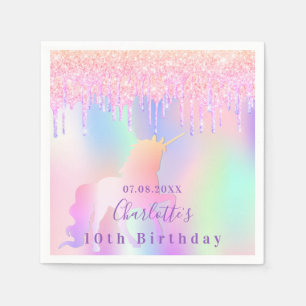 Geburtstagsparty unicorn Glitzer Name holografisch Serviette