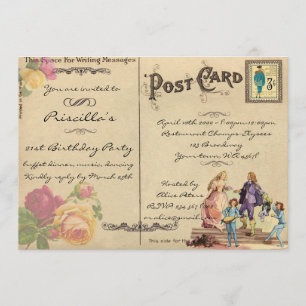 Geburtstagsparty, Vintag, altes Postkartenstil, Dr Einladung