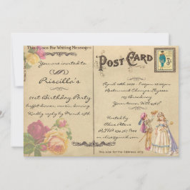 Geburtstagsparty, Vintag, altes Postkartenstil, Dr Einladung