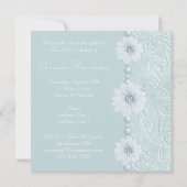 Geburtstagsparty Vintag Blue Blumen & Perlen Einladung (Rückseite)