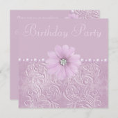 Geburtstagsparty Vintag Lilac Blume & Perlen Einladung (Vorne/Hinten)