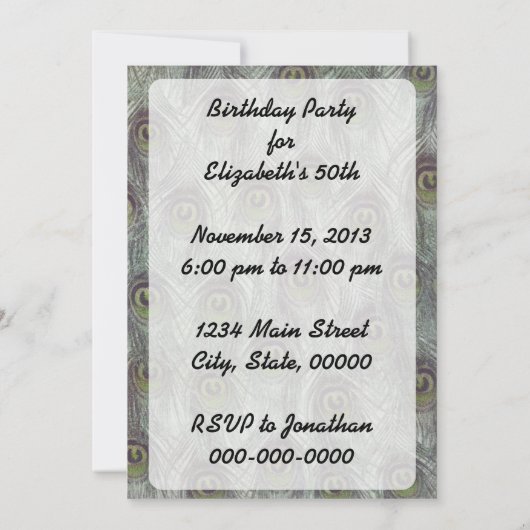 Geburtstagsparty Vintag Peacocks Einladung (Rückseite)