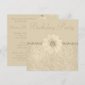 Geburtstagsparty Vintage Blume & Perlen Einladung (Vorne/Hinten)