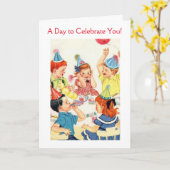 Geburtstagsparty Vintager Kinder, Karte (Gelbe Blume)