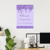 Geburtstagsparty Violett Lavendel Glitzer Name Poster (Heimbüro)