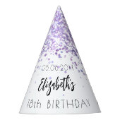Geburtstagsparty violette weiße Glitzern Partyhütchen (Vorderseite)