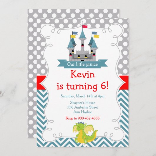 Geburtstagsparty von Dragon und Castle Einladung (Vorne/Hinten)