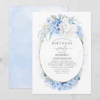 Geburtstagsparty von Dusty Blue und White Floral Einladung