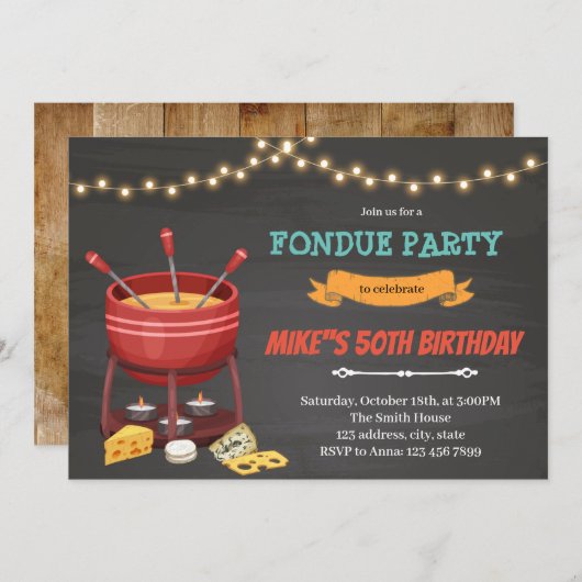 Geburtstagsparty von Fondue Einladung (Vorne/Hinten)
