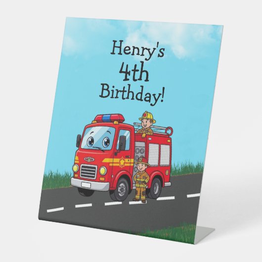 Geburtstagsparty von Kid's Fire Truck Sockelschild (Vorderseite)