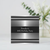Geburtstagsparty von Mans Black und Silver Einladung (Stehend Vorderseite)