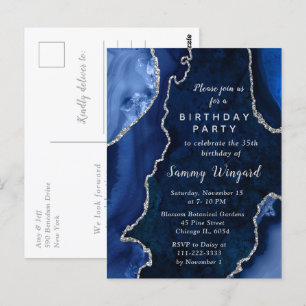 Geburtstagsparty von Navy Blue und Silver Agate Ma Postkarte