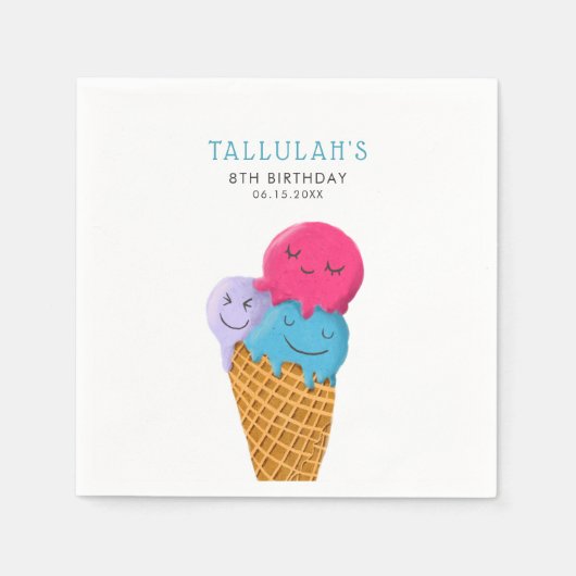 Geburtstagsparty von niedlich Ice Creme Cone Serviette (Vorderseite)