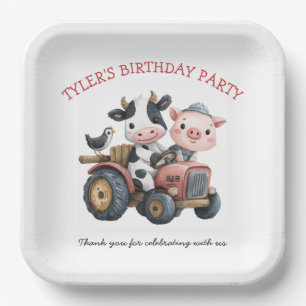 Geburtstagsparty von niedlichen Landtieren Schwein Pappteller