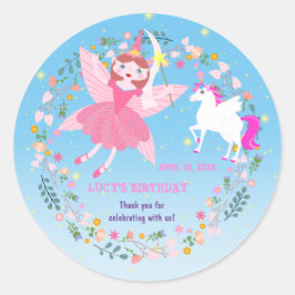 Geburtstagsparty von Unicorn und Fairy Magic Runder Aufkleber
