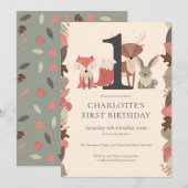 Geburtstagsparty von Waldtieren Einladung (Vorne/Hinten)