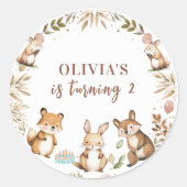 Geburtstagsparty von Waldtieren Runder Aufkleber (Vorderseite)
