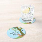 Geburtstagsparty von Waldtieren Runder Pappuntersetzer (Vor Ort)