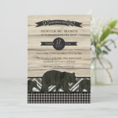 Geburtstagsparty Waldbär Rustikal Kariert Einladung (Stehend Vorderseite)