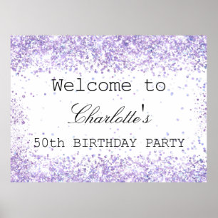 Geburtstagsparty, weißer violetter Lavendel, Glitz Poster