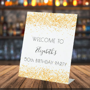 Geburtstagsparty Weißgold Glitzer Staub willkommen Sockelschild