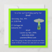 Geburtstagsparty Weltraum mit freundlicher Alien Einladung (Rückseite)