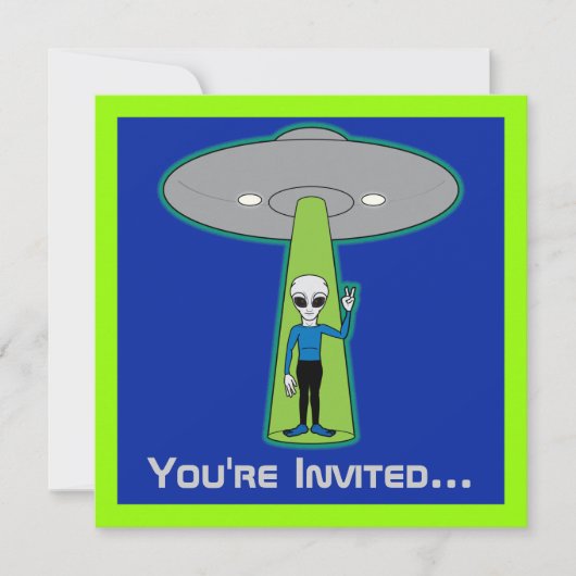 Geburtstagsparty Weltraum mit freundlicher Alien Einladung (Vorderseite)