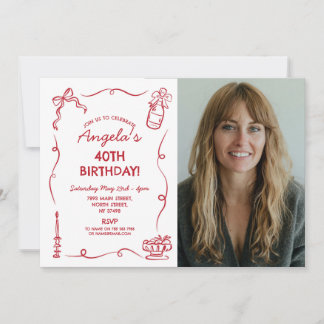 Geburtstagsparty Whimsical Hand Drawing Foto Einladung