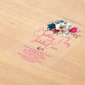 Geburtstagsparty White Blue Pink Blume Acryleinladungen (Ablage )