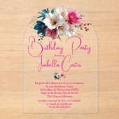 Geburtstagsparty White Blue Pink Blume Acryleinladungen (Vorderseite)