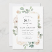 Geburtstagsparty White Rose Floral Einladung (Vorderseite)