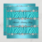 Geburtstagsparty Wild Aquamarin Zebra Diamond Einladung (Vorne/Hinten)