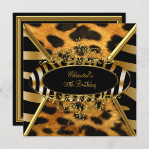 Geburtstagsparty Wild Gold Black Zebra Leopard Einladung