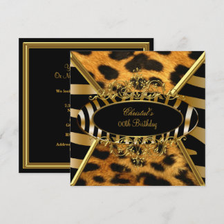 Geburtstagsparty Wild Gold Black Zebra Leopard Einladung