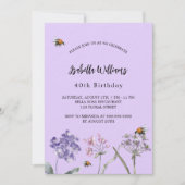 Geburtstagsparty Wildblumen violett rosa Bienenlux Einladung (Vorderseite)
