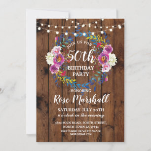Geburtstagsparty Wood Pink Blumenreath Einladung