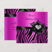 Geburtstagsparty Zebra Silver Hot Pink Black Einladung (Vorne/Hinten)