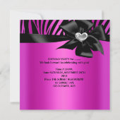 Geburtstagsparty Zebra Silver Hot Pink Black Einladung (Rückseite)