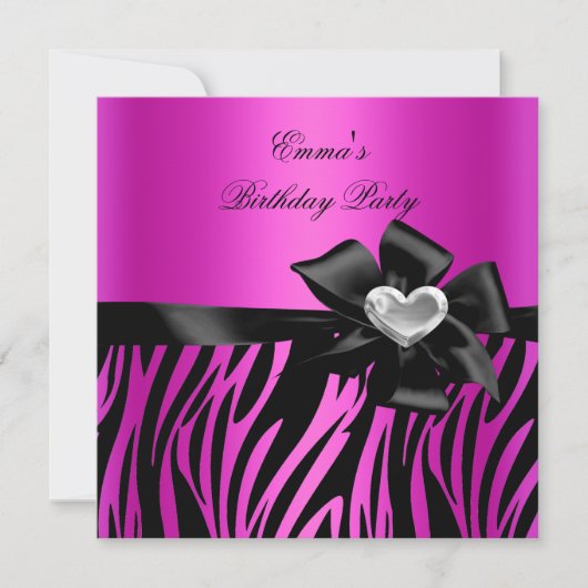 Geburtstagsparty Zebra Silver Hot Pink Black Einladung (Vorderseite)