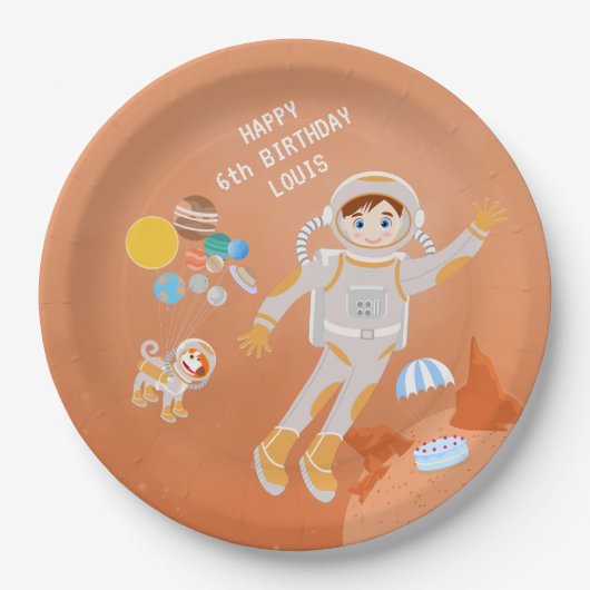 Geburtstagsparty zum Thema "Mars Astronautenjunge" Pappteller (Vorderseite)