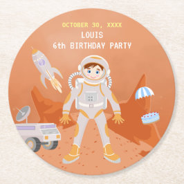 Geburtstagsparty zum Thema "Mars Astronautenjunge" Runder Pappuntersetzer