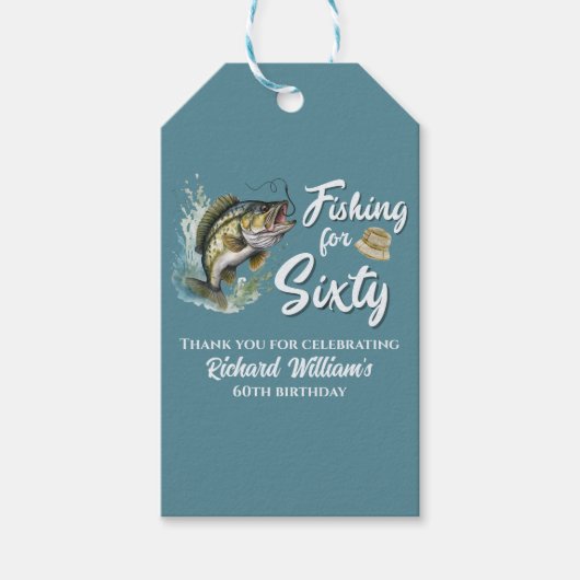 Geburtstagsparty zum Thema Vintages Angeln Geschenkanhänger (Vorderseite)