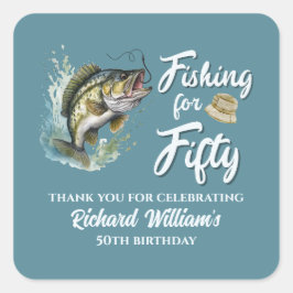 Geburtstagsparty zum Thema Vintages Angeln Quadratischer Aufkleber