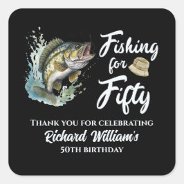 Geburtstagsparty zum Thema Vintages Angeln Quadratischer Aufkleber