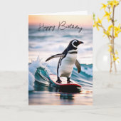 Geburtstagspinguin auf Surfbrett Karte (Gelbe Blume)