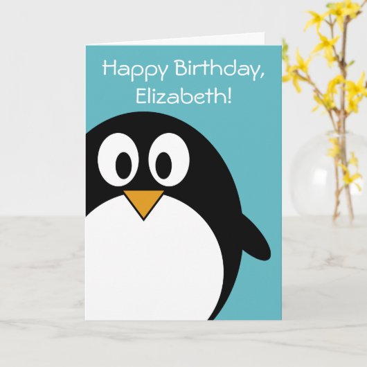 Geburtstagspinguin individuell anpassbar karte (Gelbe Blume)